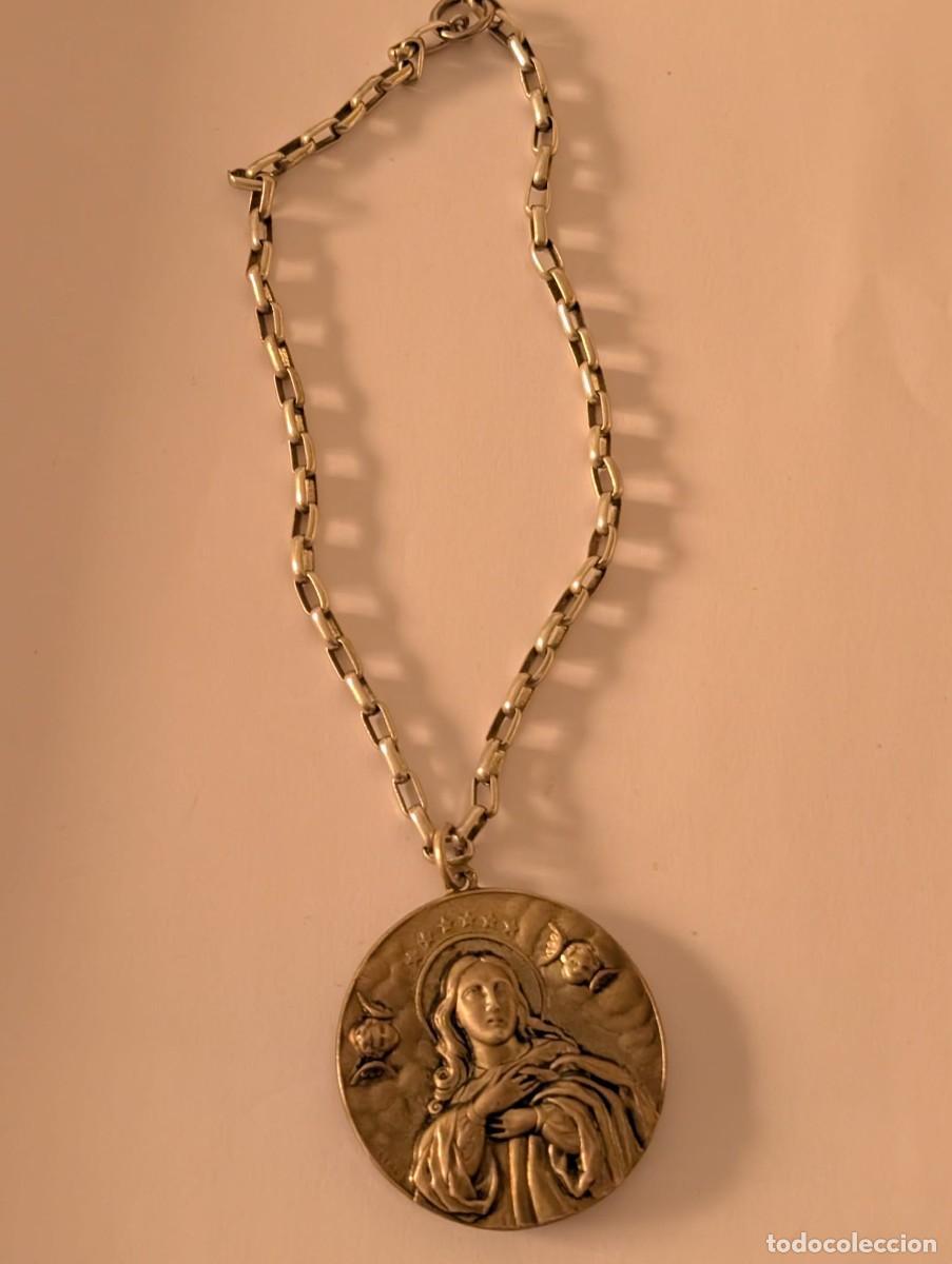Antiguidades: Medalla F&aacute;tima e Inmaculada en plata de ley con cadena de plata. Portugal, vintage