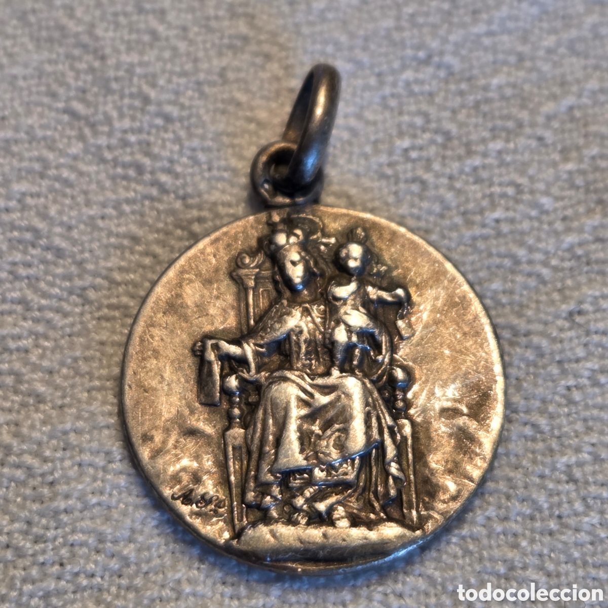 Antig&uuml;edades: Antigua Medalla Escapulario de PLATA MACIZA &ndash; Sagrado Coraz&oacute;n y Virgen del Carmen &ndash; Firmada