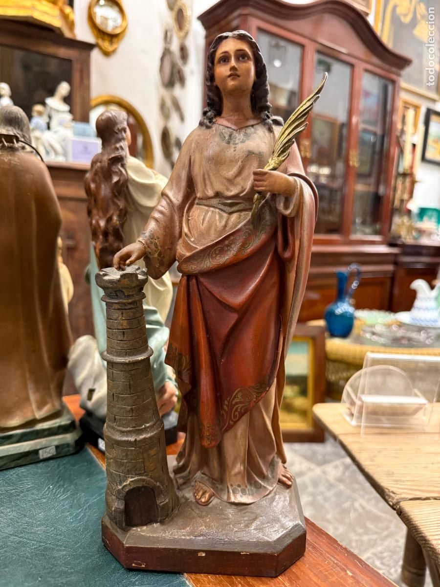 Antig&uuml;edades: ANTIGUA IMAGEN DE SANTA CATALINA DE OLOT CON OJOS DE CRISTAL - MEDIDA 33 CM - RELIGIOSO