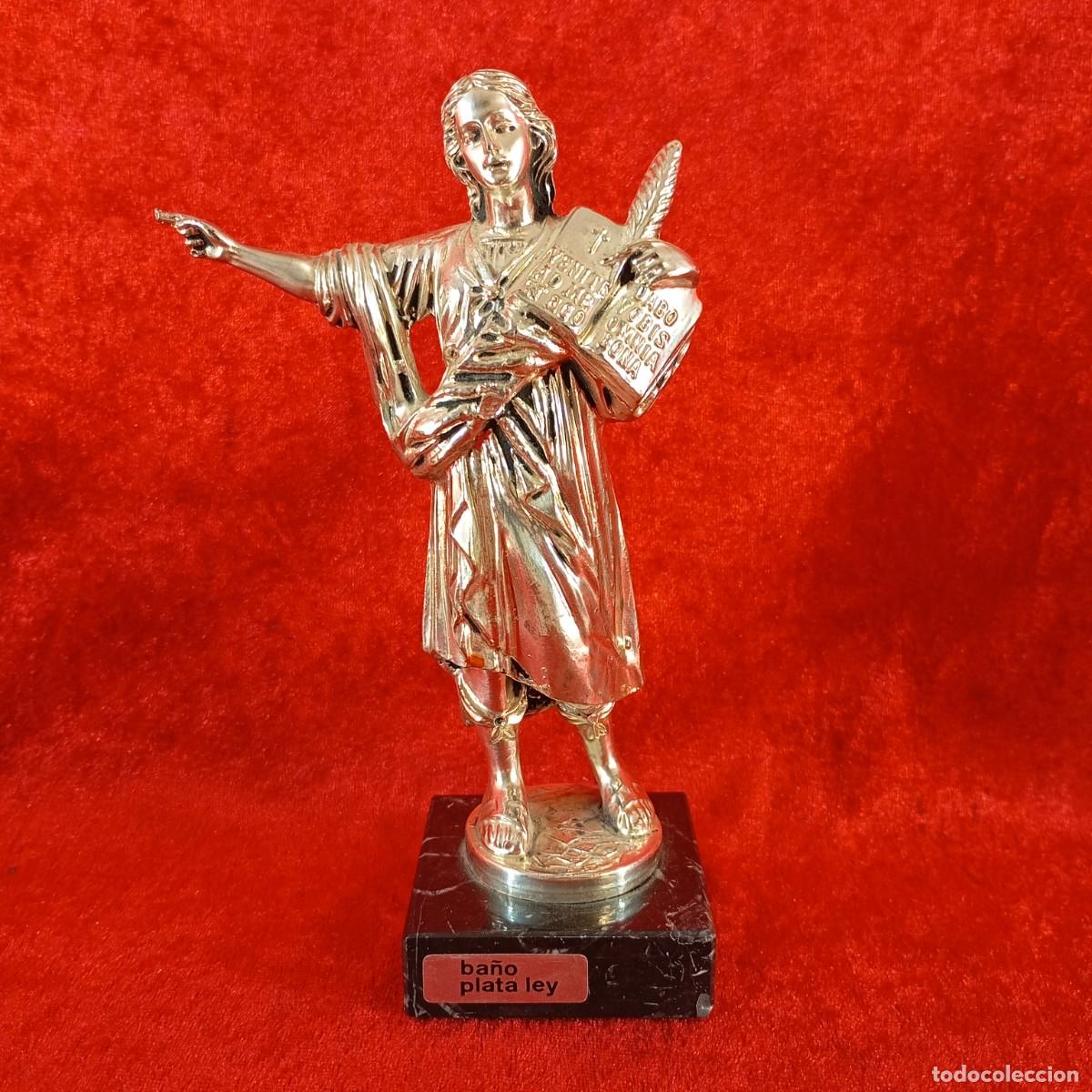 Antig&uuml;edades: ESTATUILLA EN BA&Ntilde;O DE PLATA LEY - SAN PANCRACIO EN BASE M&Aacute;RMOL - SIGLO XX - 17 CM DE ALTO - 29