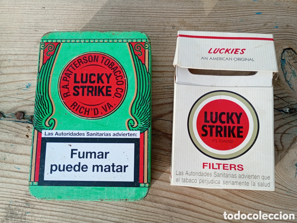 Antig&uuml;edades: Lote 2 cajetillas Lucky strike vacias