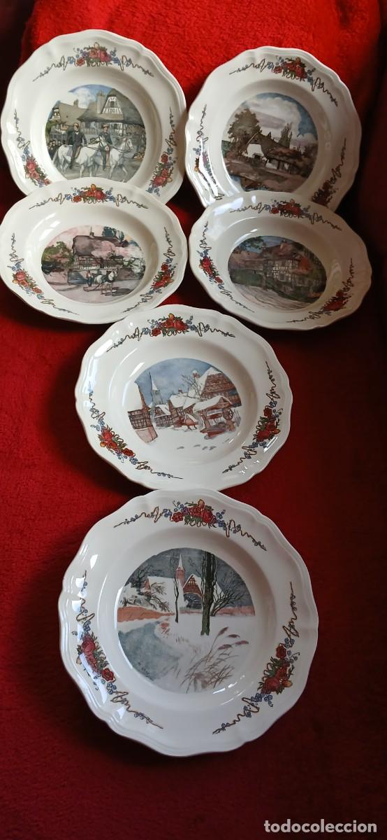Antig&uuml;edades: ANTIGUO JUEGO DE 6 PLATOS HONDOS SERRAEGUEMINES FRANCE