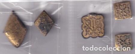 Antig&uuml;edades: Lote de cinco Pijantes Decorativos antiguos chapados en dorado.