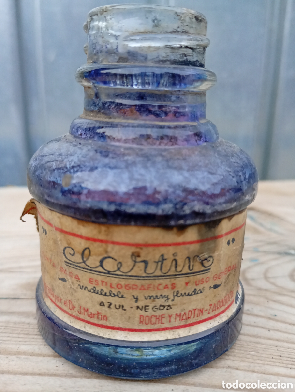 Antig&uuml;edades: &Uacute;nico bote frasco cristal tinta clartin Zaragoza a&ntilde;os 30 40