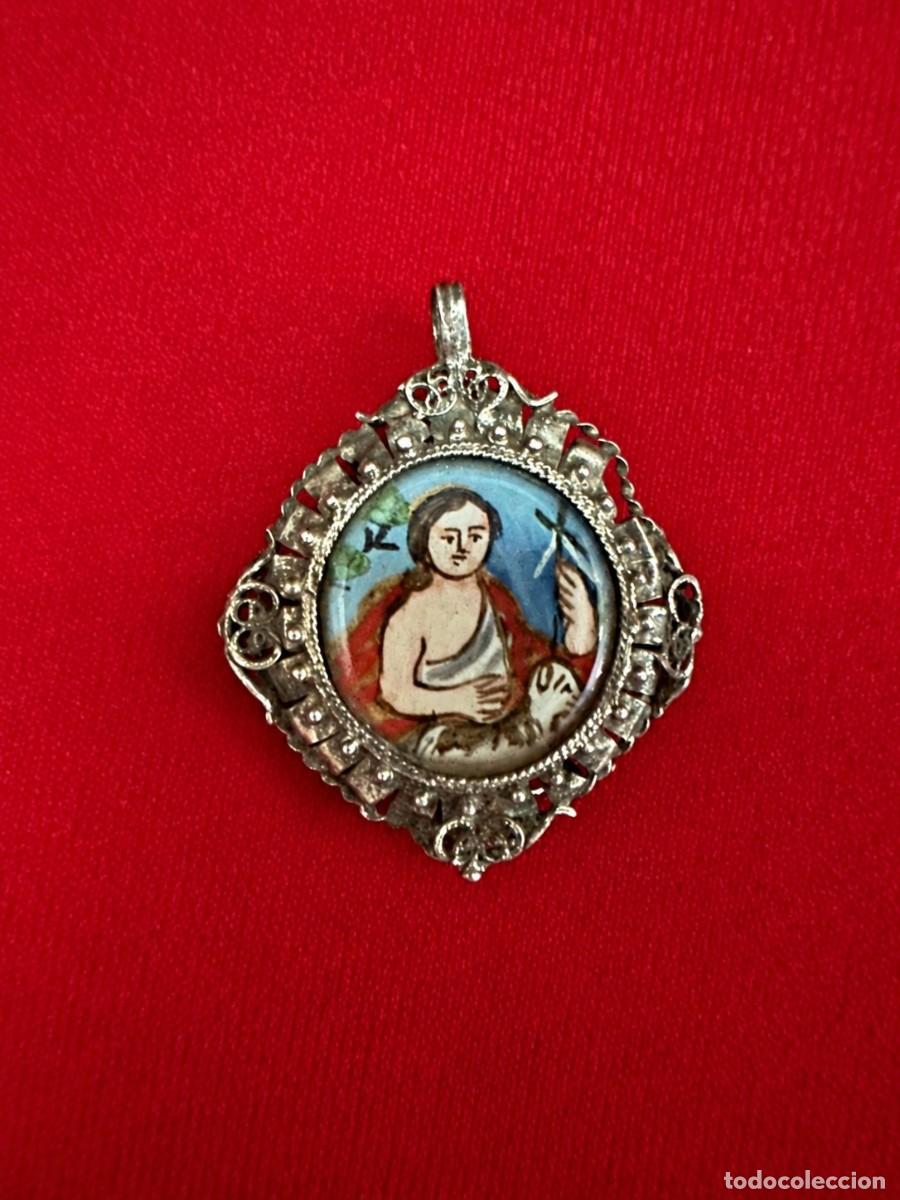 Antig&uuml;edades: RELICARIO SAN JUAN BAUTISTA Y SANTA FAZ, MARCO DE PLATA CON FILIGRANA, SIGLO XVIII