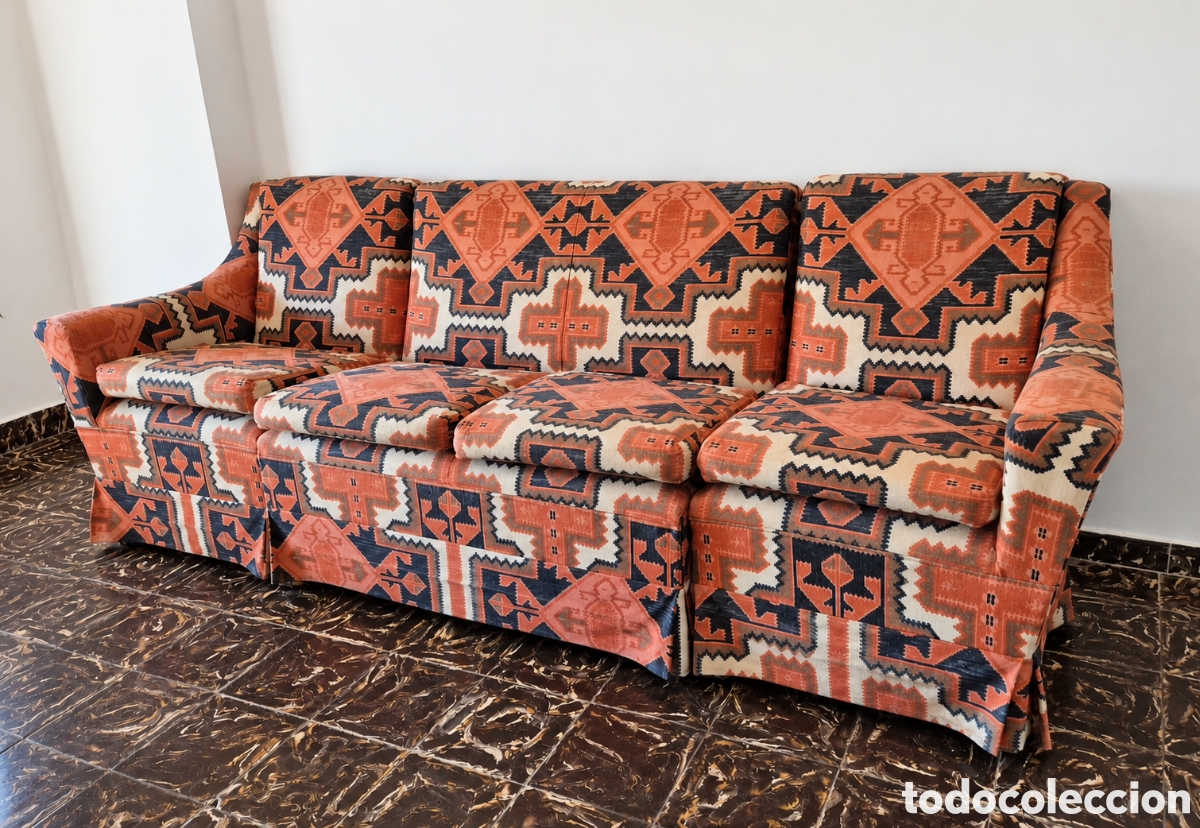 Antig&uuml;edades: Espectacular sof&aacute; modular retro 4 plazas tapicer&iacute;a &eacute;tnica estilo kilim