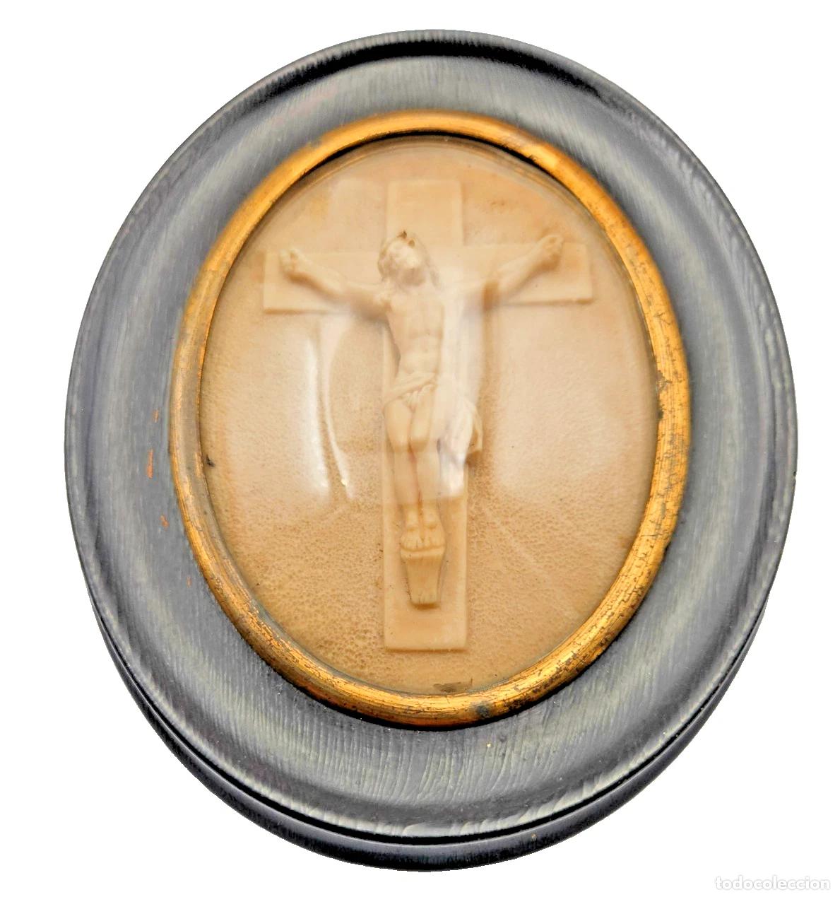 Antig&uuml;edades: NAPOLEON III CADRE BOIS NOIRCI VERRE BOMBE CROIX CRUCIFIX EN ECUME DE MER