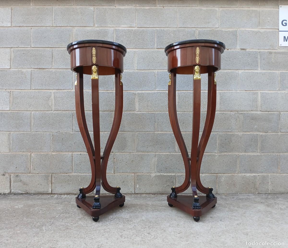 Antig&uuml;edades: 2 Dos Columnas antiguas estilo Imperio (128 cm). Pareja de Pedestales pie columna antigua Neocl&aacute;sico - Foto 2