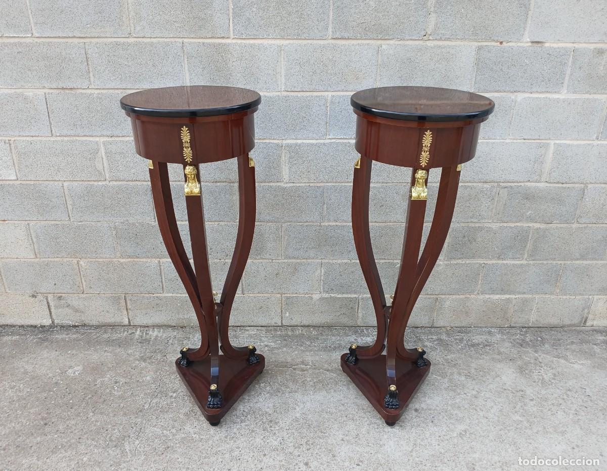 Antig&uuml;edades: 2 Dos Columnas antiguas estilo Imperio (128 cm). Pareja de Pedestales pie columna antigua Neocl&aacute;sico - Foto 4