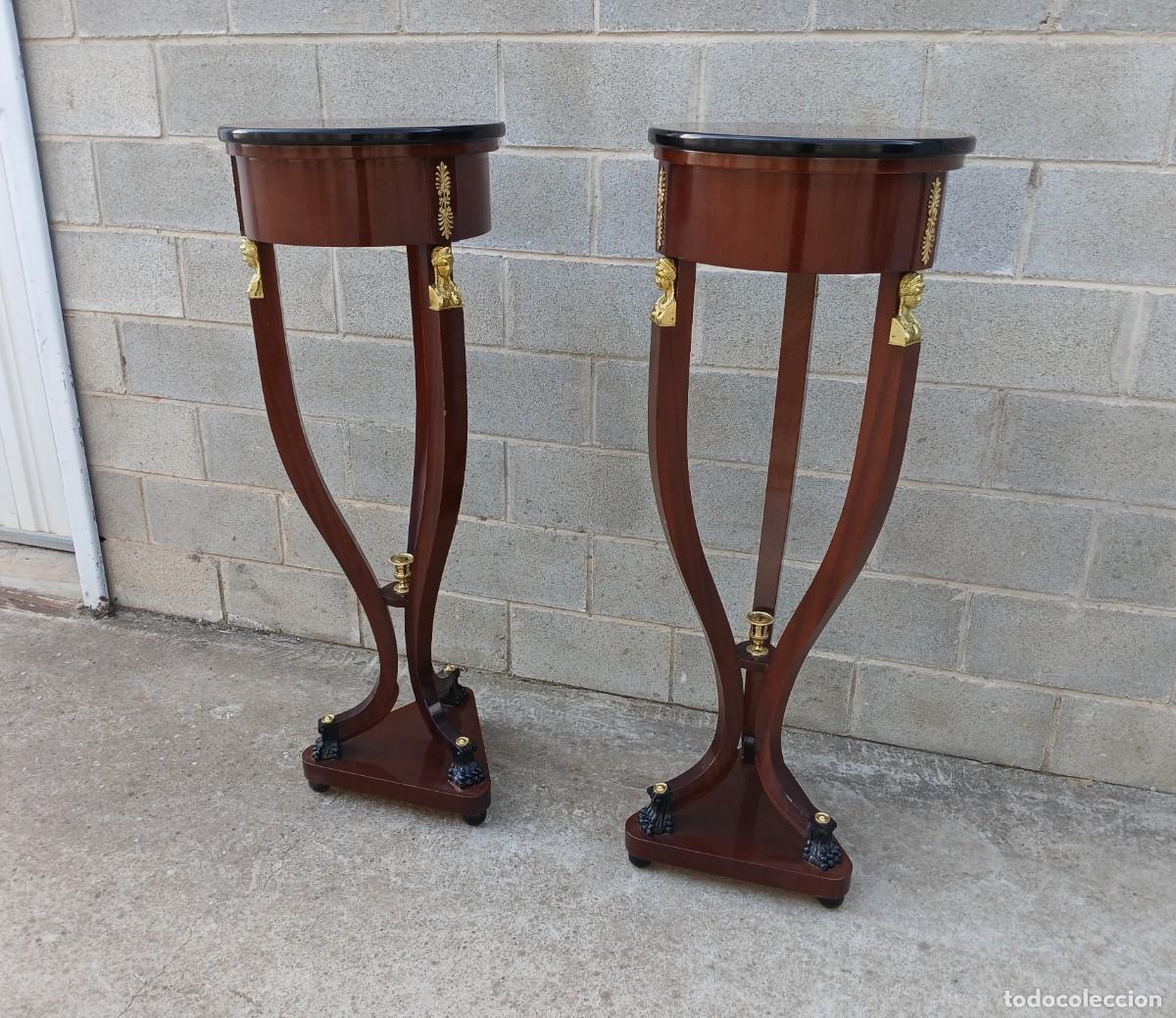 Antig&uuml;edades: 2 Dos Columnas antiguas estilo Imperio (128 cm). Pareja de Pedestales pie columna antigua Neocl&aacute;sico - Foto 13