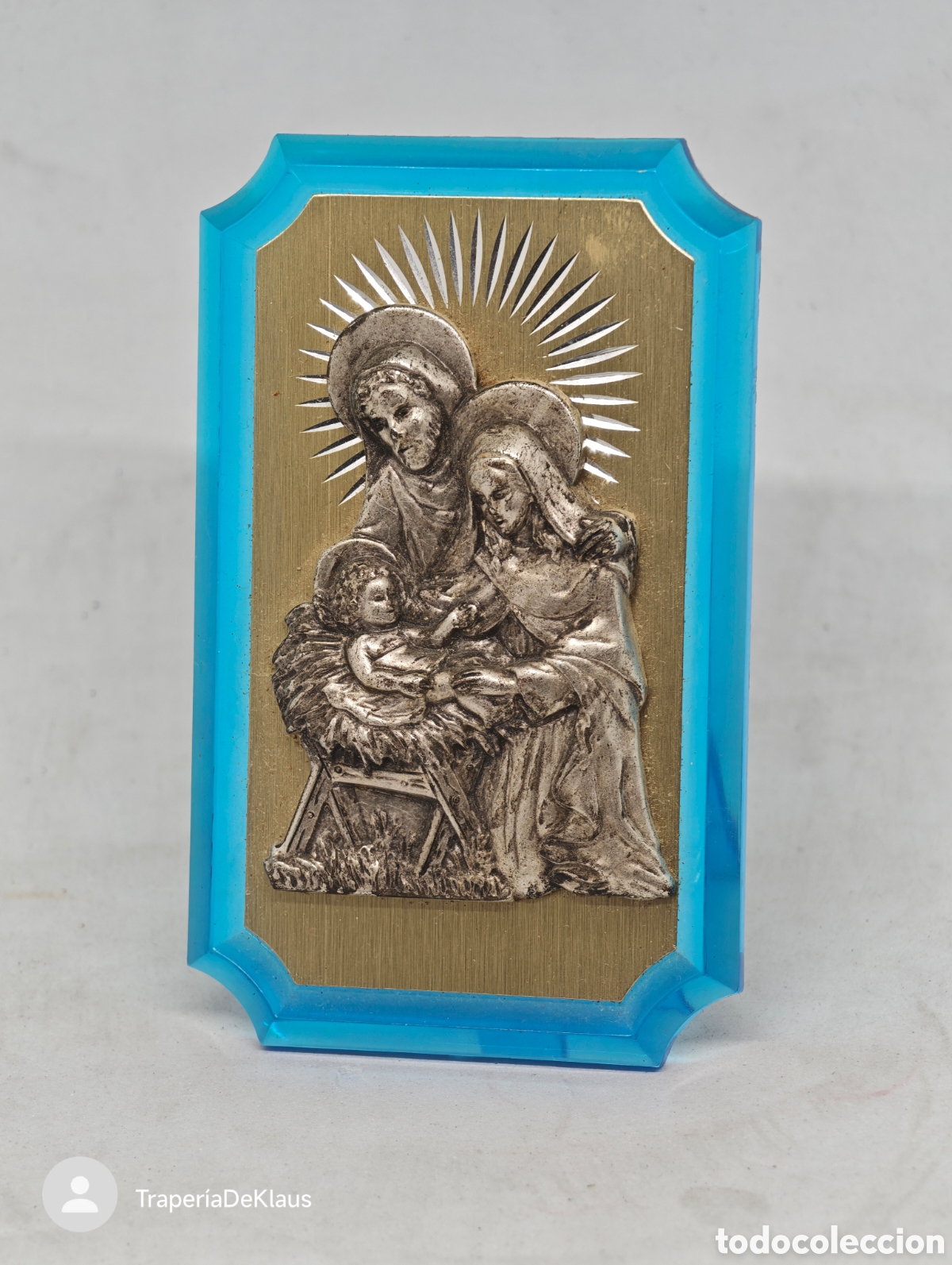 Antig&uuml;edades: Placa de mesilla religiosa de la Sagrada Familia