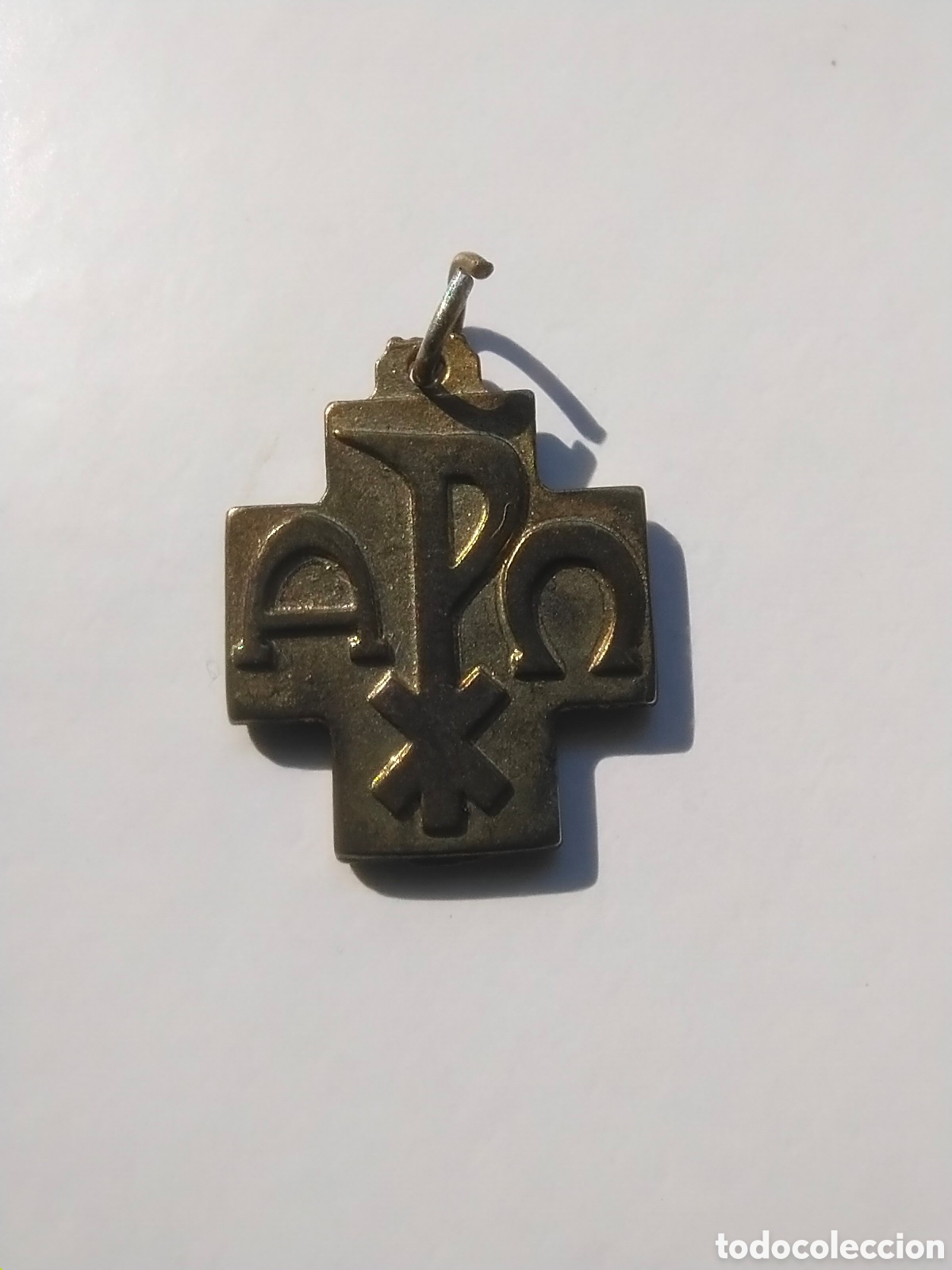 Antig&uuml;edades: Colgante Medalla Cruz Pax Crism&oacute;n Chi-Rho Made in Italy Alfa & Omega Vintage