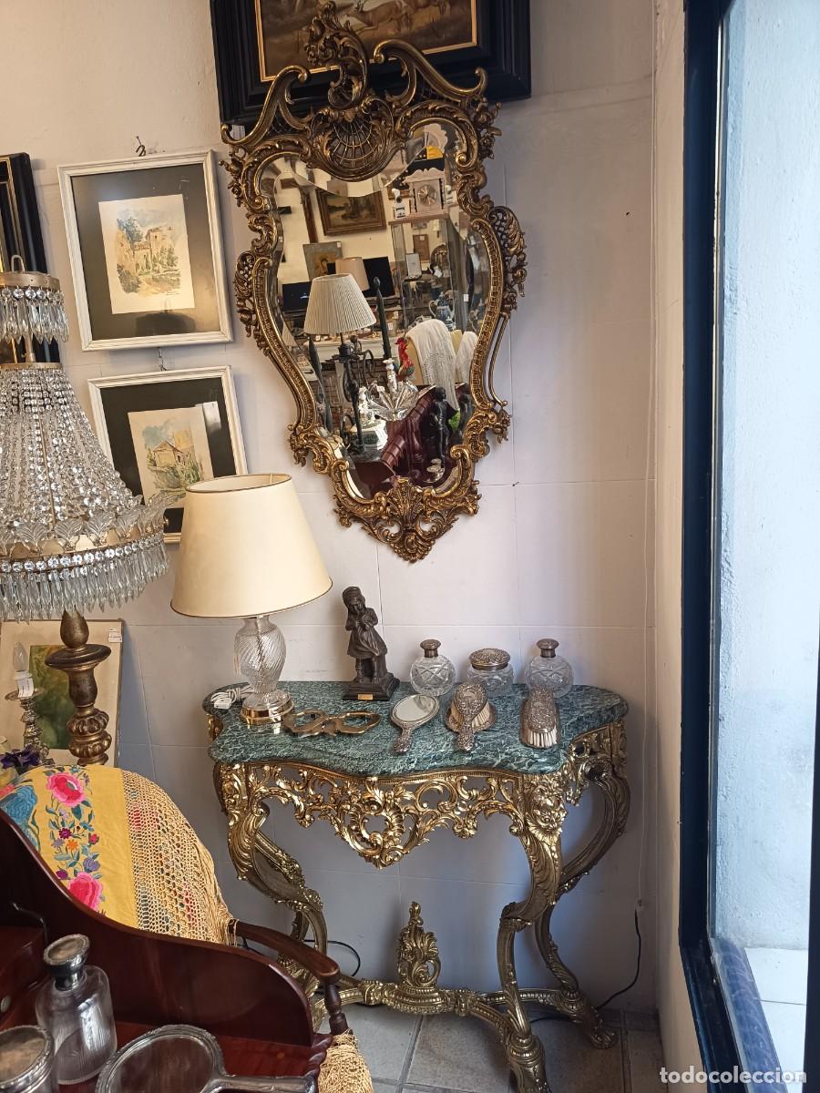 Antiques: Consola antigua bronce y m&aacute;rmol con espejo