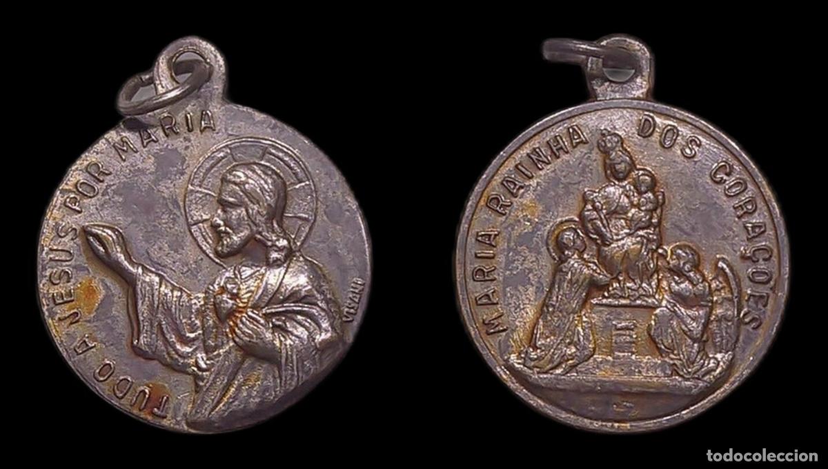 Antiquit&auml;ten: MEDALLA RELIGIOSA PORTUGAL MARIA REINA DE LOS CORAZONES SAGRADO CORAZON DE JESUS