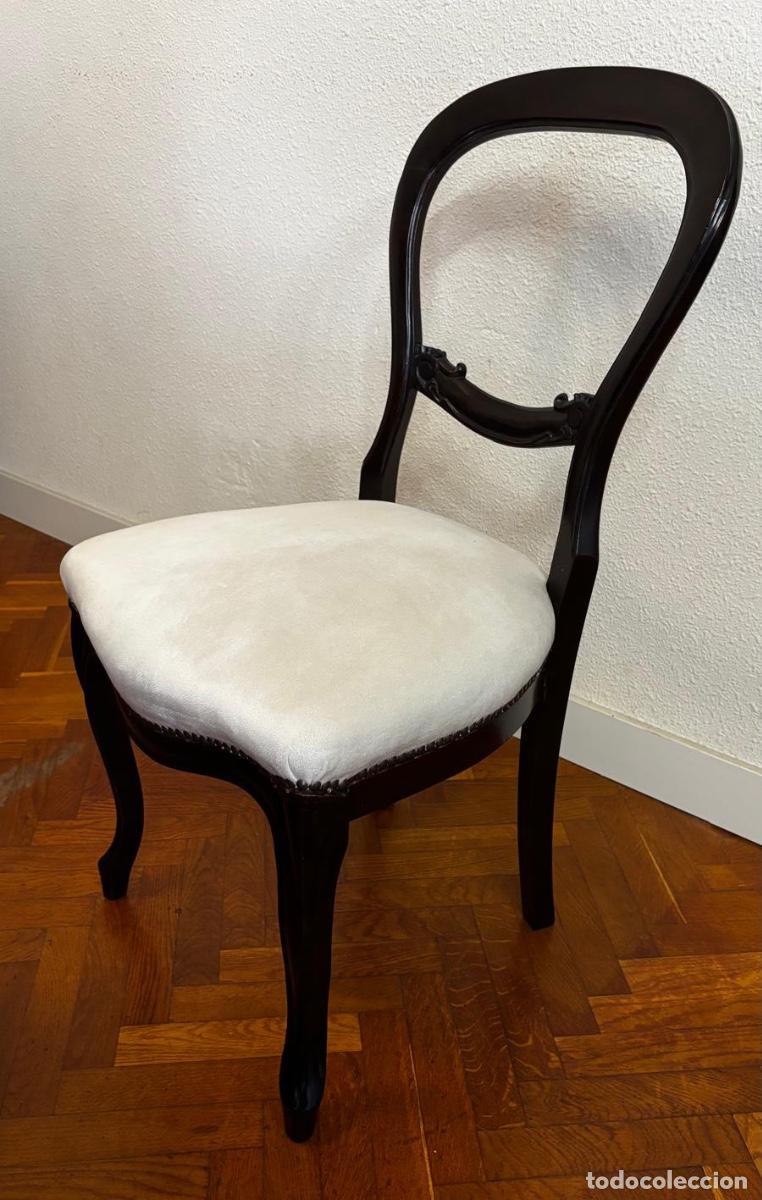 Antig&uuml;edades: Juego de 8 Sillas Isabelinas de Caoba &ndash; Reci&eacute;n Restauradas y Tapizadas