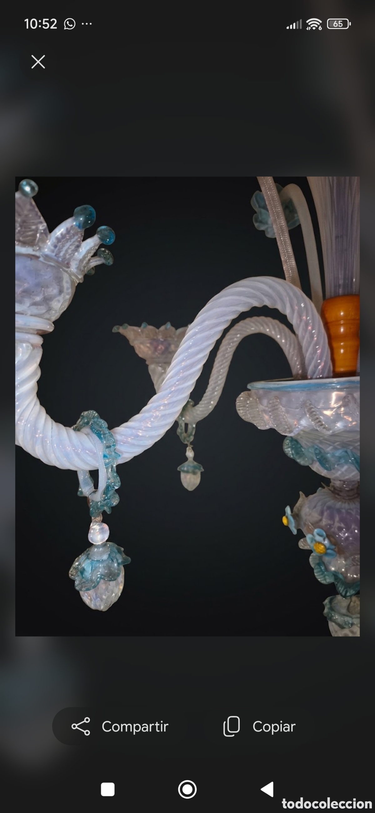 Antig&uuml;edades: Lampara de cristal opalino de Murano - Foto 5