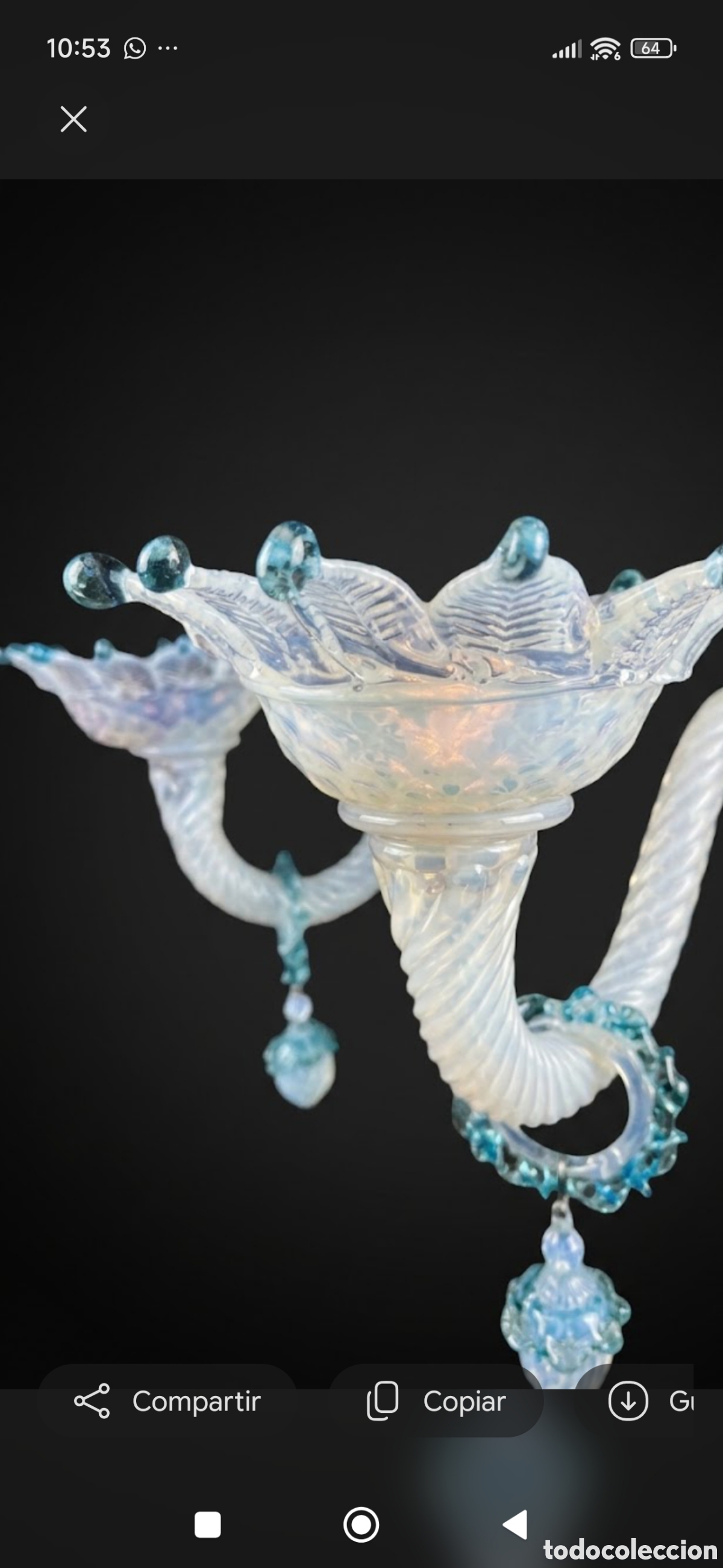 Antig&uuml;edades: Lampara de cristal opalino de Murano - Foto 6