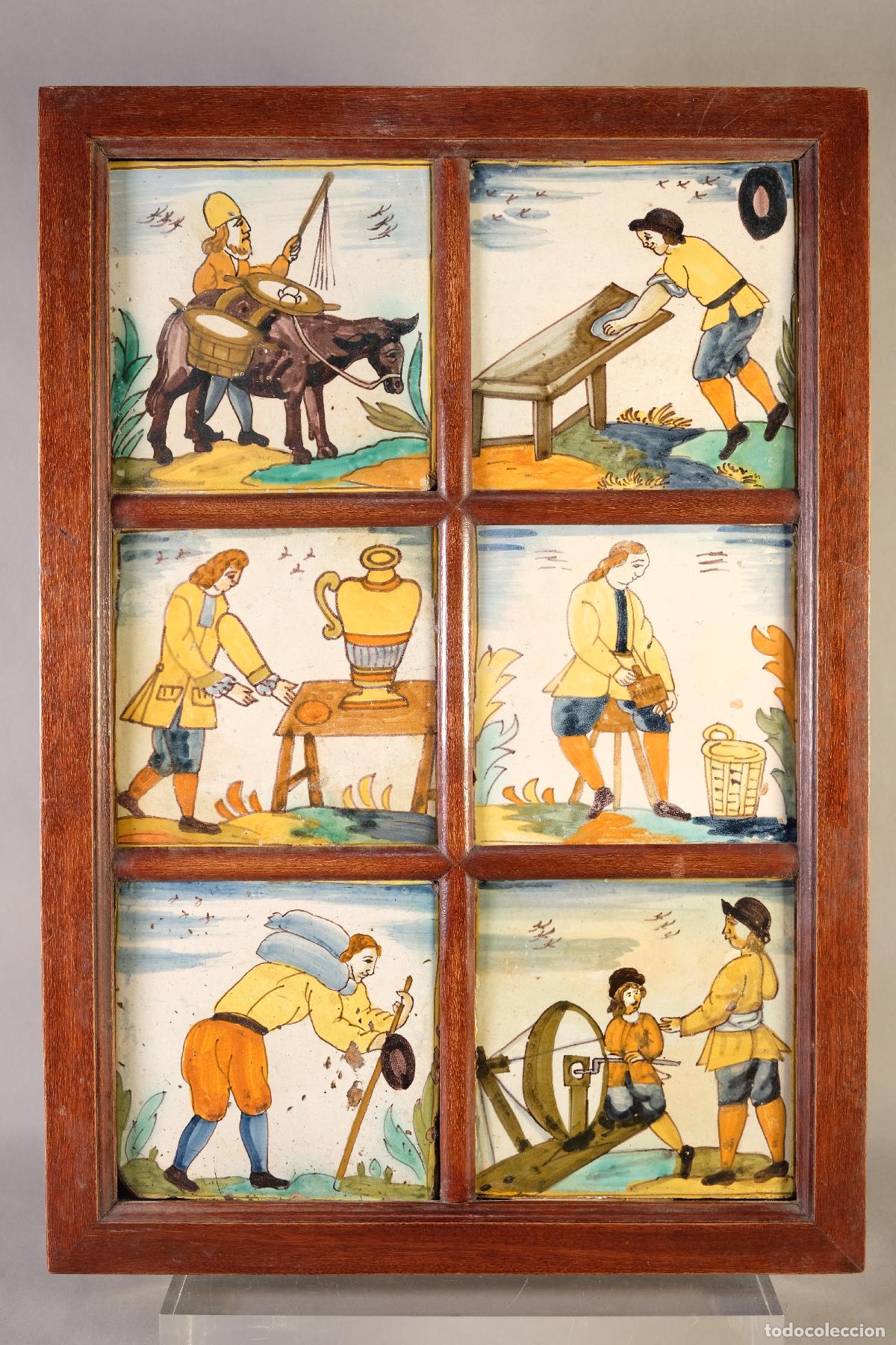 Antig&uuml;edades: Antiguos azulejos de artes y oficiones en loza catalana siglo XVIII