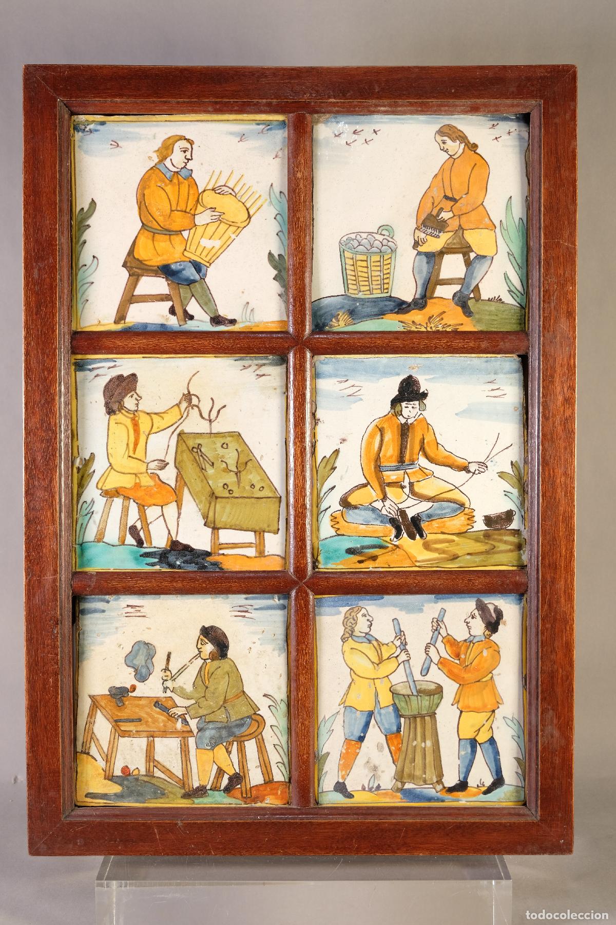 Antig&uuml;edades: Antiguos azulejos de artes y oficiones en loza catalana siglo XVIII