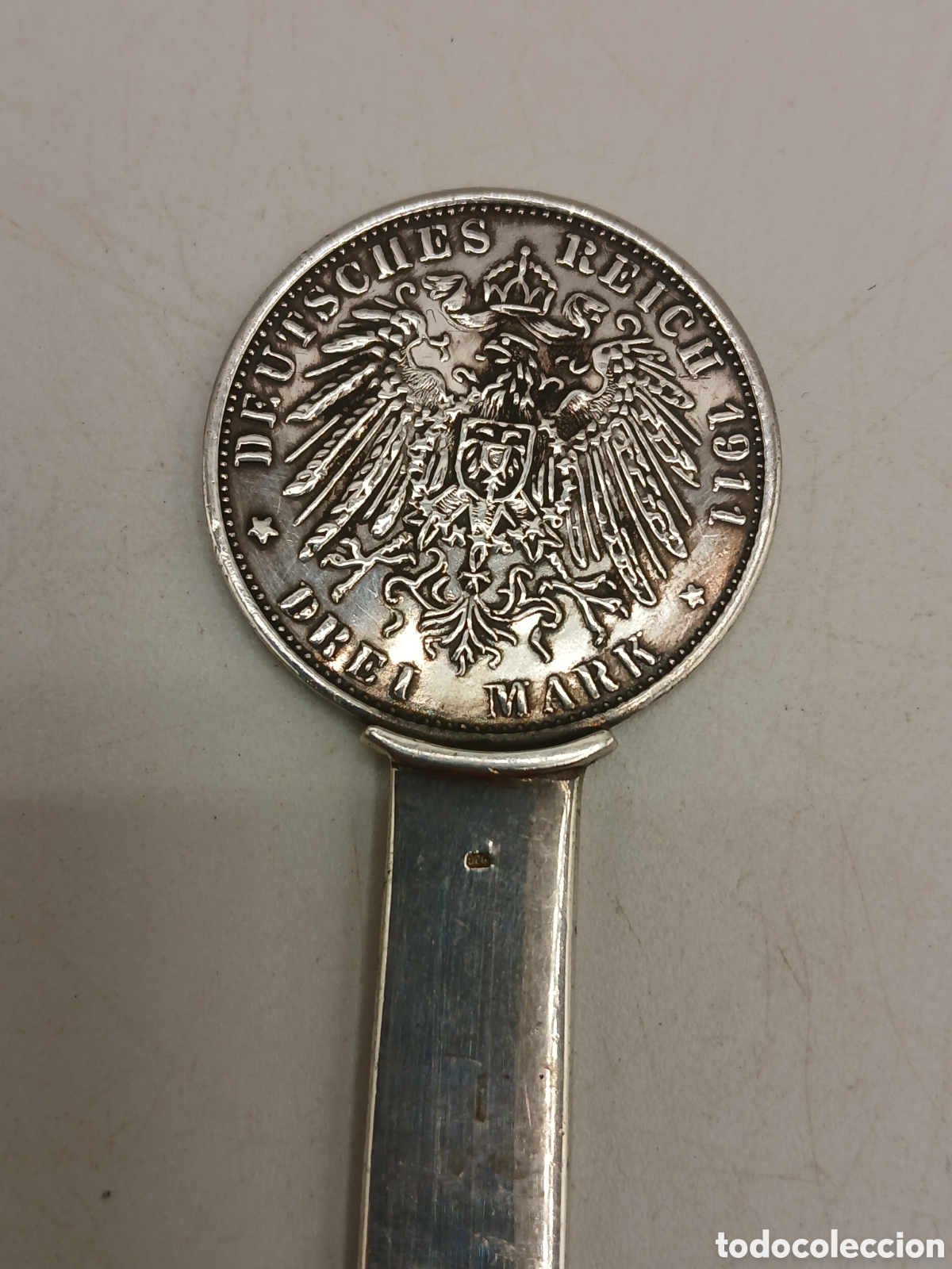 Antig&uuml;edades: Antiguo abrecartas plata 925mls y moneda 3 marcos alemanas 1911's