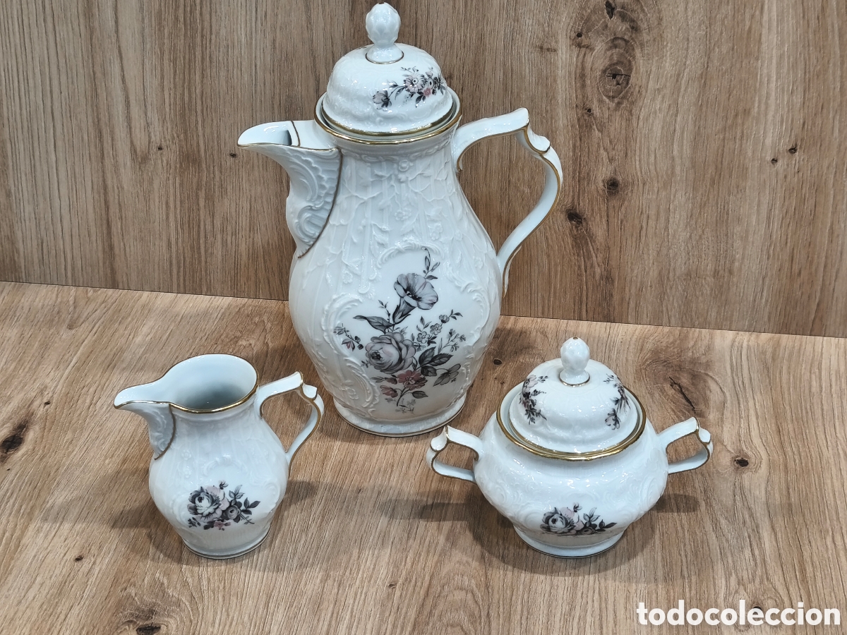 Antig&uuml;edades: Elegante Conjunto de Caf&eacute; Rosenthal Sanssouci - Classic Rose Collection - Porcelana Alemana
