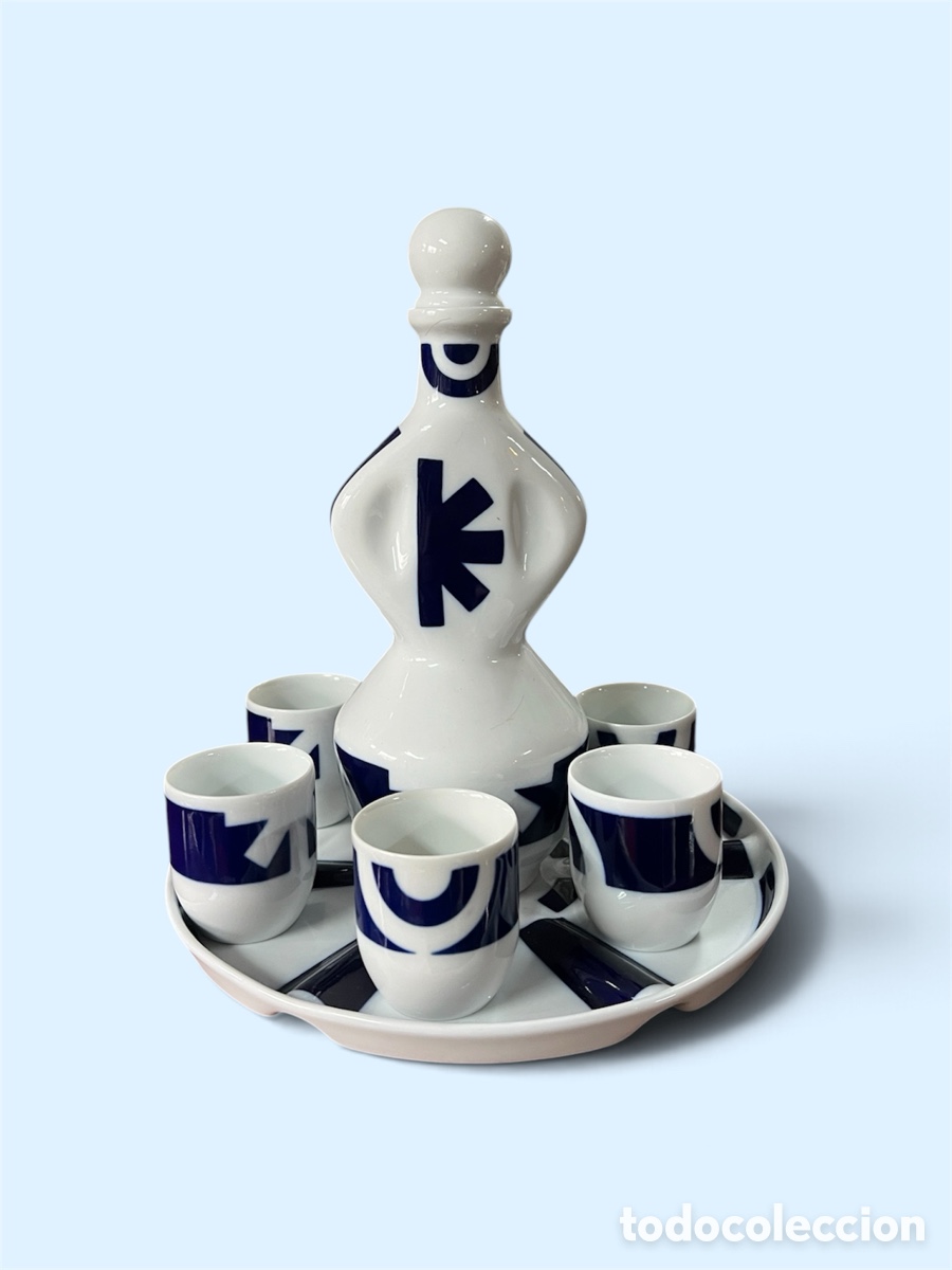 Antig&uuml;edades: Juego de Licor N&ordm; 2 de Sargadelos - Completo (Botella, 6 Vasos y Bandeja) - Porcelana de Galicia