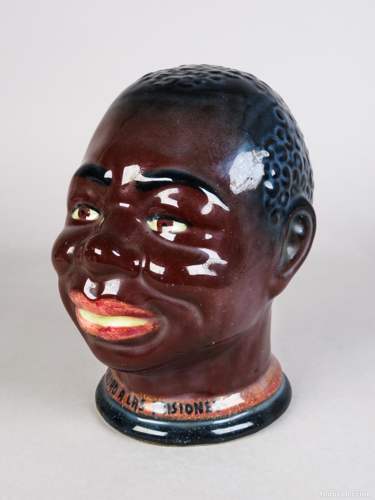 Antig&uuml;edades: Hucha Domund Ayudad a las Misiones Hombre africano Africa cer&aacute;mica pintada a&ntilde;os 50