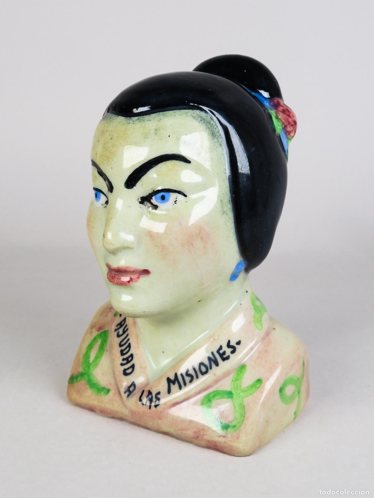 Antig&uuml;edades: Hucha Domund Ayudad a las Misiones Mujer china Asia cer&aacute;mica pintada a&ntilde;os 50