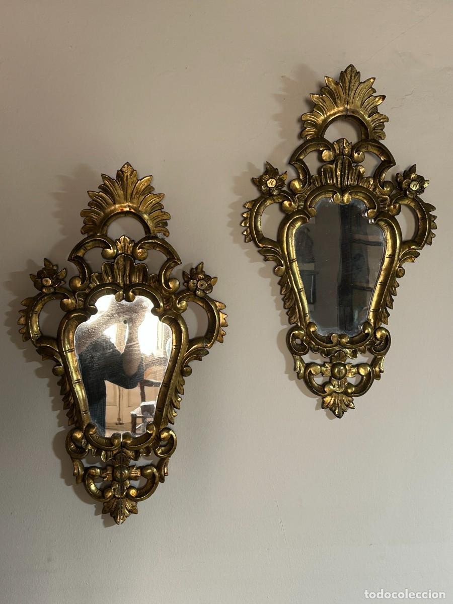 Antig&uuml;edades: Espejo cornucopia madera pan de oro 66x38 - Foto 10