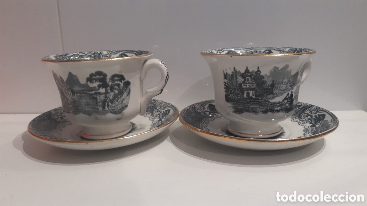 Antig&uuml;edades: Dos tazas y platos La Cartuja Pickman