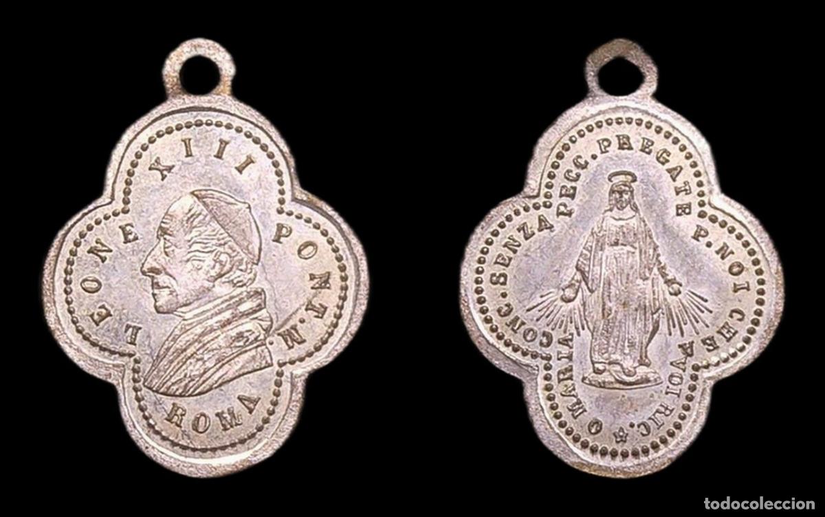 Antiguidades: MEDALLA RELIGIOSA ITALIA ROMA LEON XIII VIRGEN MARIA METAL PLATEADO