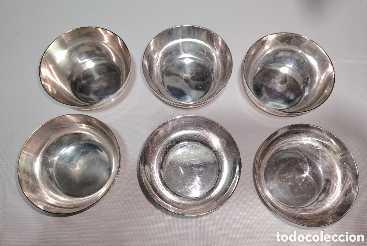 Antig&uuml;edades: Magn&iacute;fico Juego de 6 Boles Art D&eacute;co - Maison Ercuis - Modelo Transat - Circa 1935 - Metal Plateado
