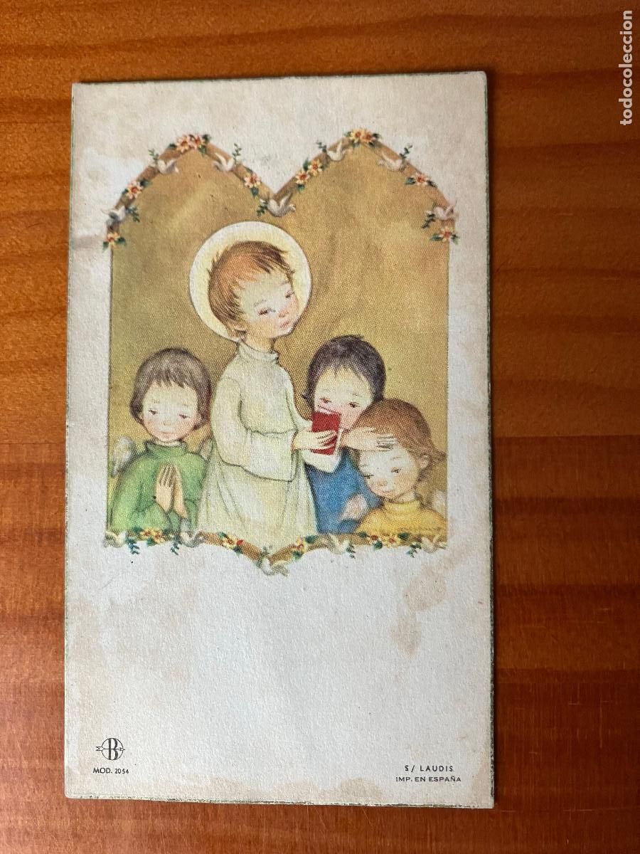 Antiquit&auml;ten: Estampa religiosa. Recuerdo primera comuni&oacute;n. Colegio del Sagrado Coraz&oacute;n, Madrid, 1964
