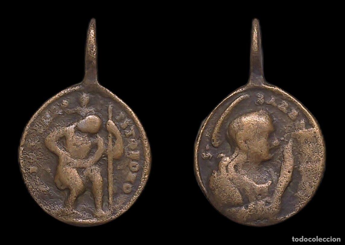Antig&uuml;edades: MEDALLA RELIGIOSA SIGLO XVII SANTA BARBARA SAN CRISTOBAL BRONCE