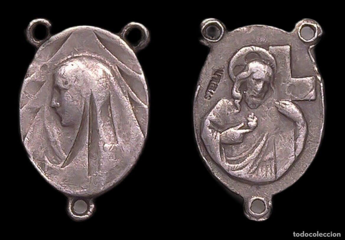 Antig&uuml;edades: MEDALLA RELIGIOSA MEDALLON DE ROSARIO VIRGEN MARIA SAGRADO CORAZON DE JESUS