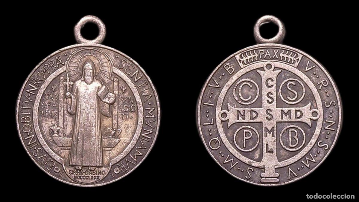 Antig&uuml;edades: MEDALLA RELIGIOSA SAN BENITO CRUZ DE SAN BENITO METAL BLANCO