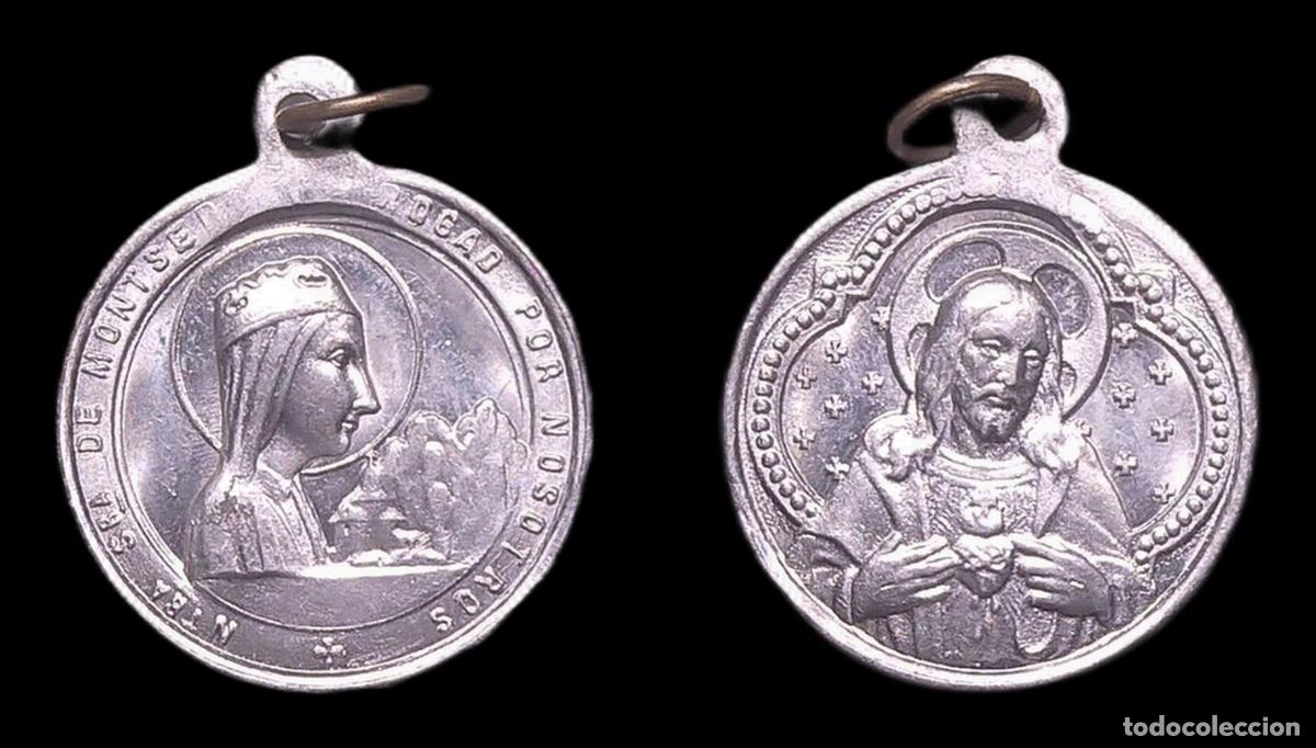 Antig&uuml;edades: MEDALLA RELIGIOSA NUESTRA SE&Ntilde;ORA DE MONSERRAT SAGRADO CORAZON DE JESUS ALUMINIO