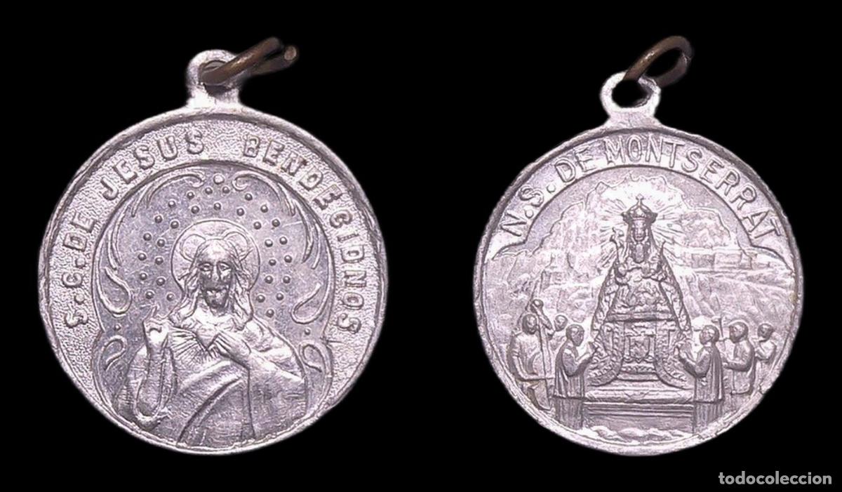 Antig&uuml;edades: MEDALLA RELIGIOSA NUESTRA SE&Ntilde;ORA DE MONSERRAT SAGRADO CORAZON DE JESUS ALUMINIO