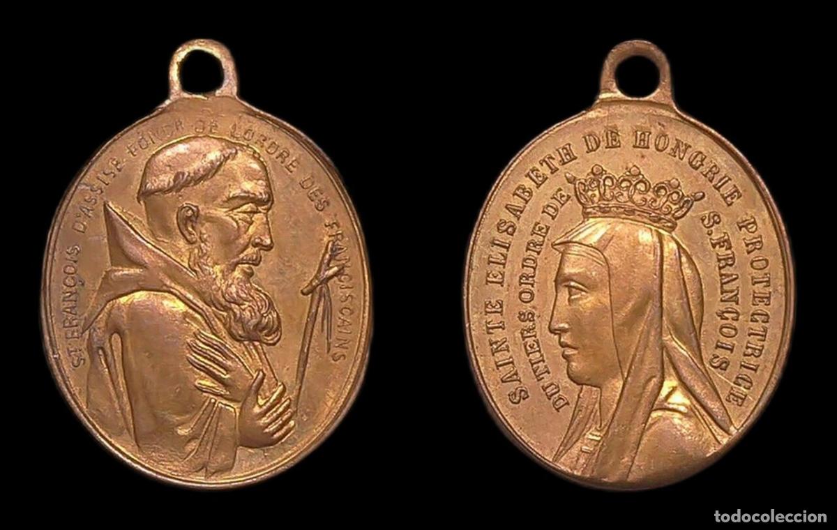 Antig&uuml;edades: MEDALLA RELIGIOSA SAN FRANCISCO DE ASIS SANTA ISABEL DE HUNGRIA LATON