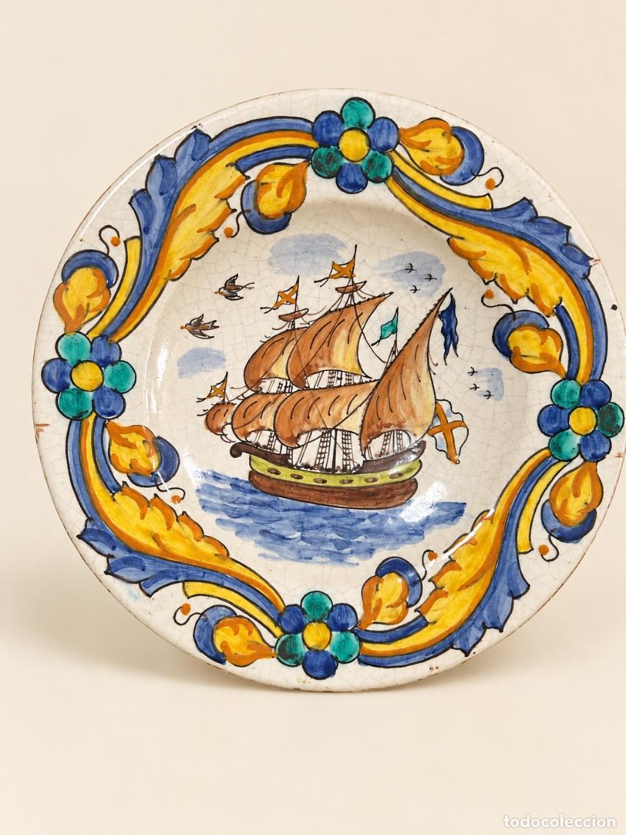 Antig&uuml;edades: PLATO DE CER&Aacute;MICA CATALANA GUIVERNAU, BARCO VELERO, SIGLO XX, 25 CM