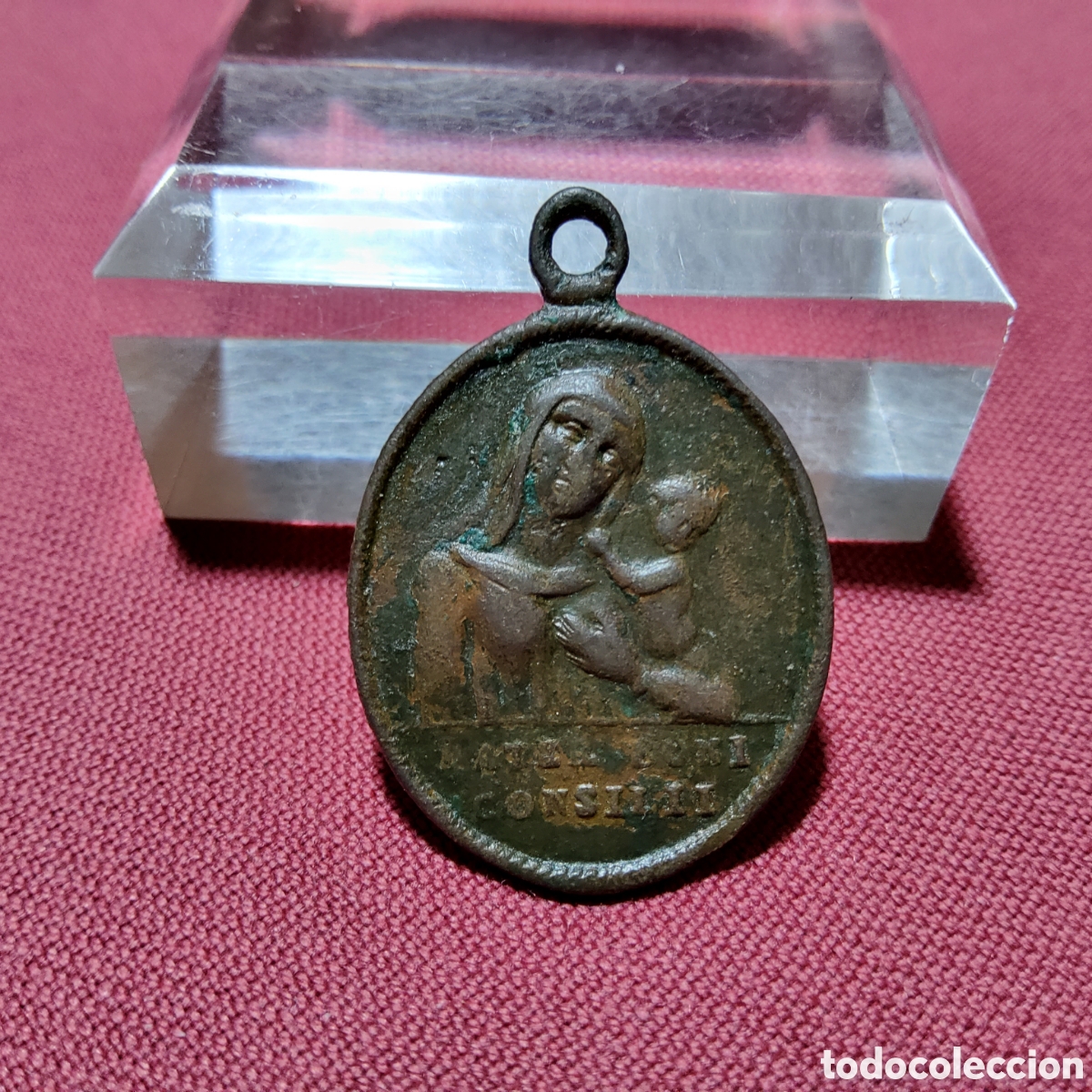 Antig&uuml;edades: ANTIGUA MEDALLA OVALADA BRONCE LA MADRE DEL BUEN CONSEJO Y LOS SAGRADOS CORAZONES DE JES&Uacute;S Y MAR&Iacute;A