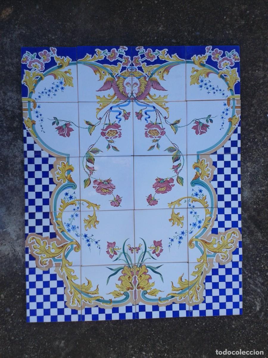 Antiques: P6 PANEL AZULEJOS ANTIGUOS MODERNISTAS MURAL FLORAL