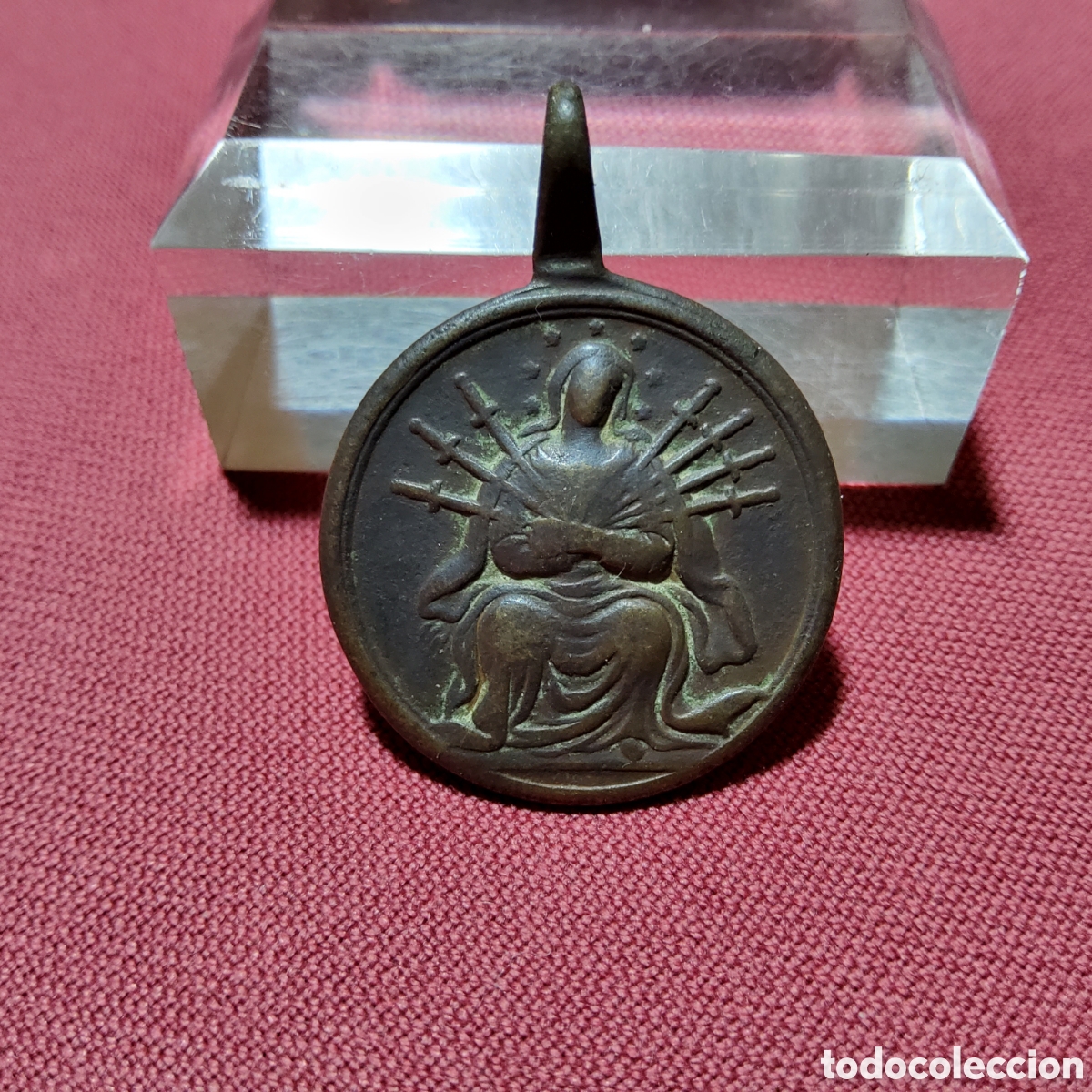 Antig&uuml;edades: ANTIGUA MEDALLA DE BRONCE DE LA VIRGEN DE LOS DOLORES Y BEATA RITA DE CASIA, SIGLO XVIII