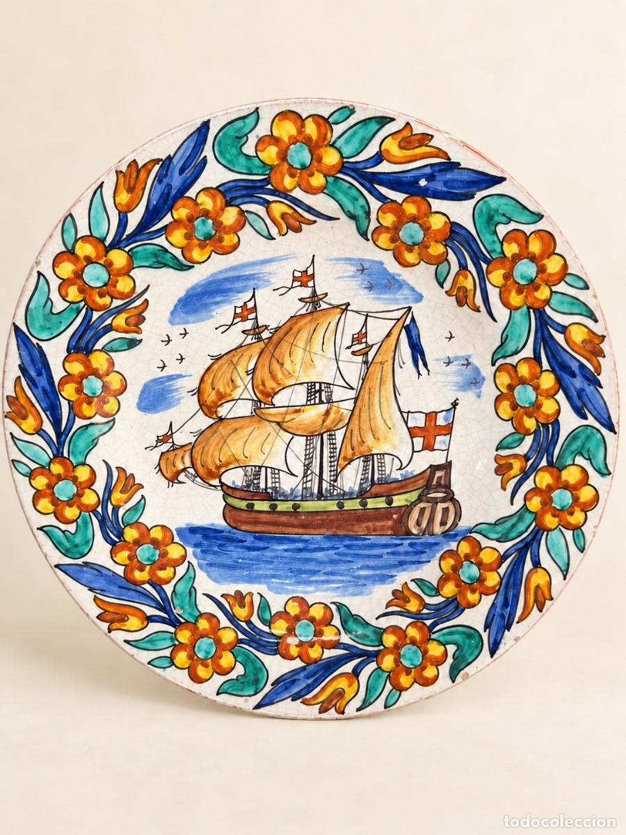 Antig&uuml;edades: PLATO DE CER&Aacute;MICA CATALANA GUIVERNAU, BARCO VELERO, SIGLO XX, 32 CM