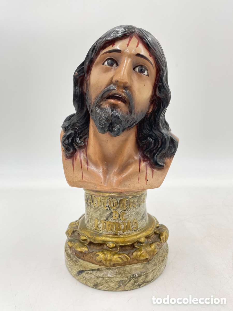 Antig&uuml;edades: Busto santo Cristo de limpias escayola.