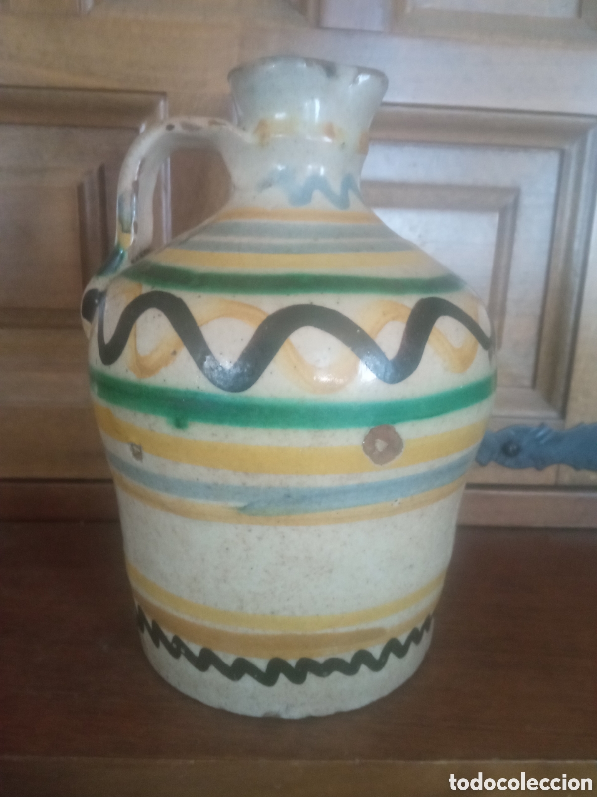 Antig&uuml;edades: Antigua alcuza de cer&aacute;mica de Puente del Arzobispo, siglo XIX, 19 cm de altura