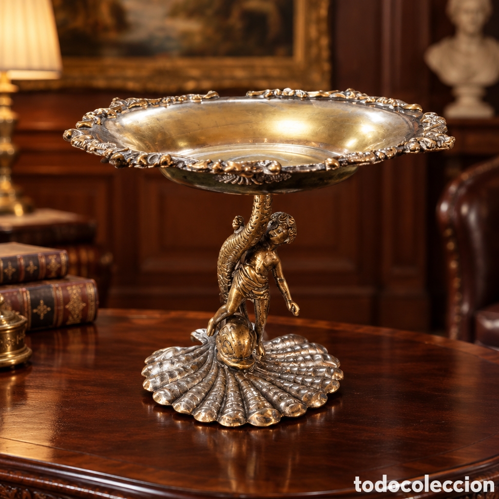 Antig&uuml;edades: ANTIGUO CENTRO DE MESA, ELABORADO EN LAT&Oacute;N PLATEADO 16XM DI&Aacute;METRO 11.5CM ALTURA