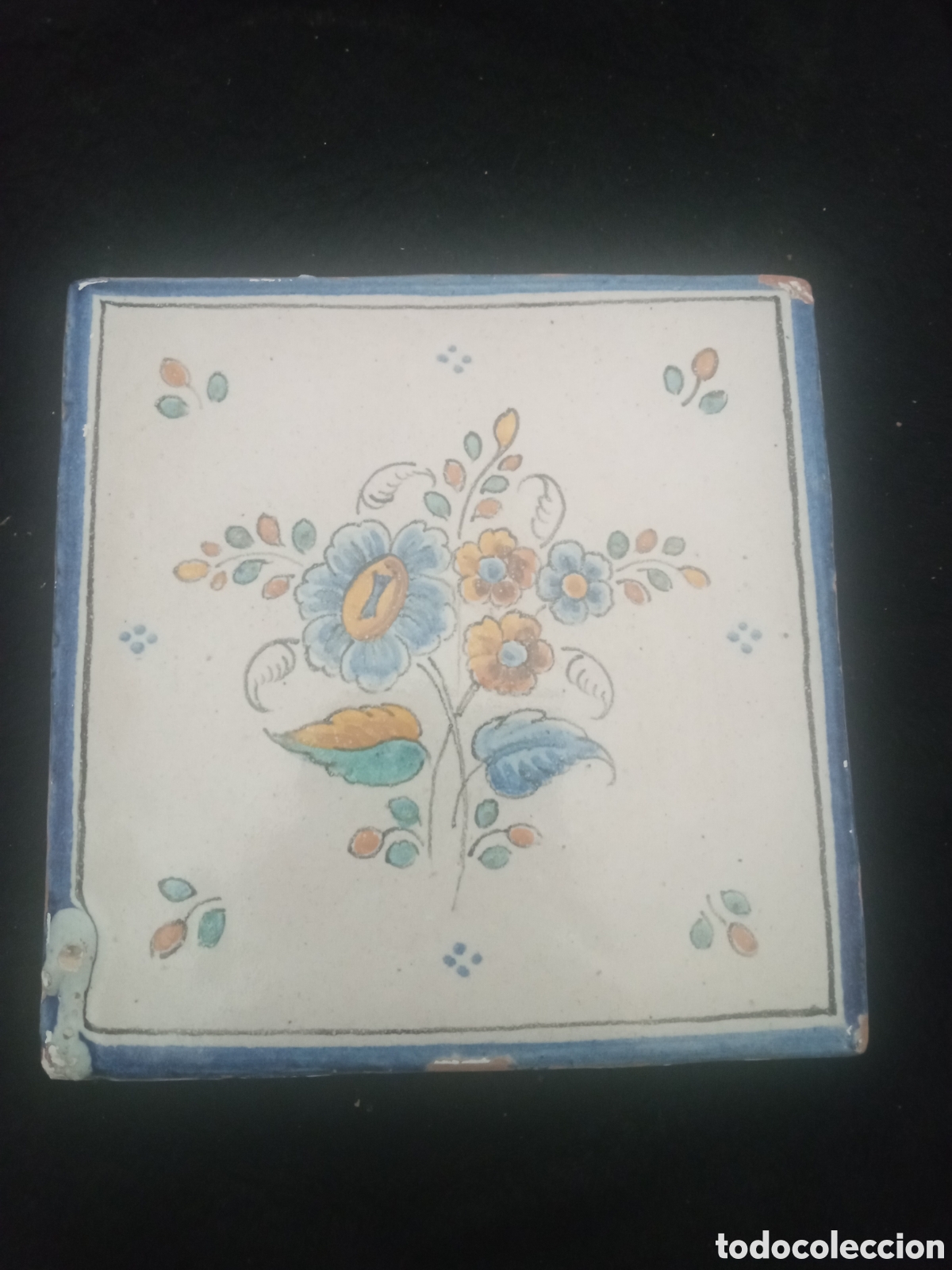 Antig&uuml;edades: Antiguo azulejo de cer&aacute;mica de Talavera, Niveiro, mide 14,6x14,6cm