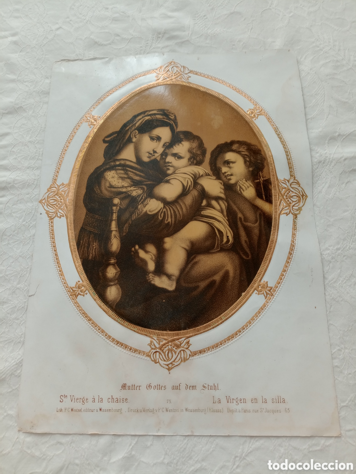 Antig&uuml;edades: Imagen de la Virgen con sello Colportage Seine