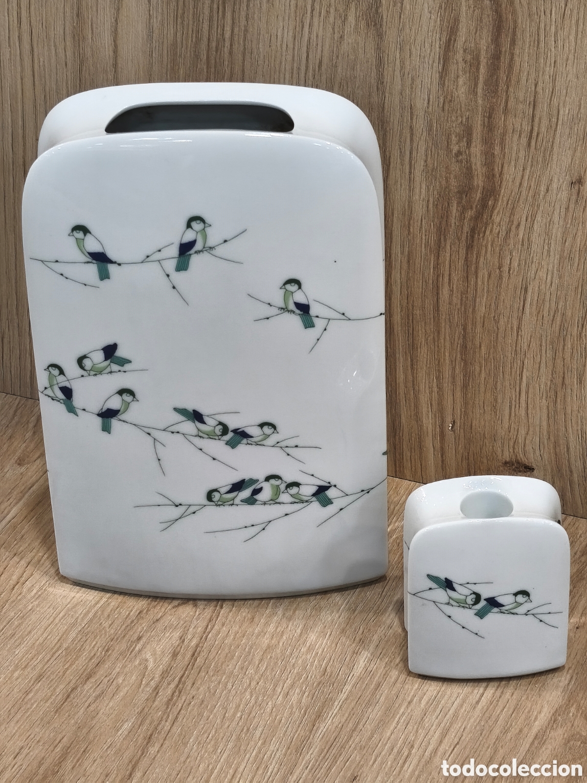 Antig&uuml;edades: Pareja de Florero y Velero Vintage en Porcelana Alemana Thomas (Rosenthal) - Motivo P&aacute;jaros